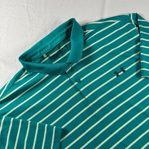 Under Armour Men's Size 2XL Green Striped HeatGear Loose Fit Polo Shirt 1342362
